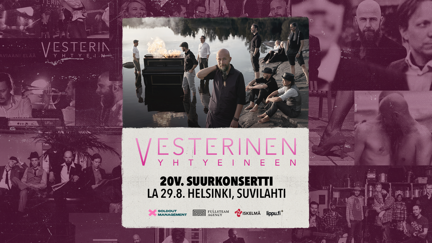 VESTERINEN YHTYEINEEN JUHLISTAA 20-VUOTIASTA URAANSA SUURKONSERTILLA HELSINGIN SUVILAHDESSA ELOKUUSSA